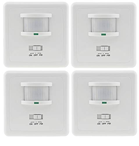 ChiliTec Bewegungsmelder 160° PIR Sensor einstellbar 3-Draht 230V 9m Reichweite Unterputz Wandmontage LED-geeignet Parallel-Schaltung Weiß 4 Stück