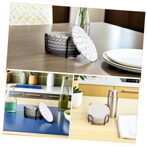 Dessous de verre en coton anti rayure et son support métallique pour bureau et table - 4