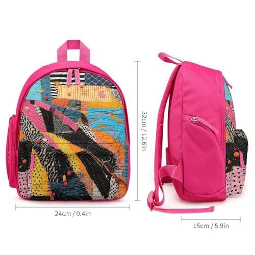 A Colorful Quilt Backpack Small Book Bag with Side Pocket, Lightweight Durable Backpack, Travel Rucksack, Pink-style2