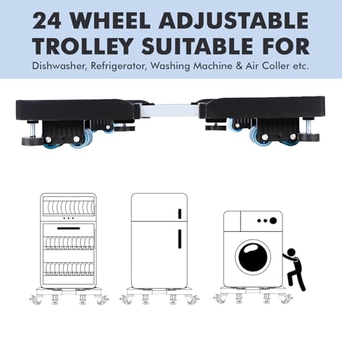 Image of Zureni Heavy Duty Adjustable 24 Wheel Trolley Stand | Weight Capacity Up to 500kg, fits 5-10kg Front & Top Load Washing Machine, Fridge, Refrigerator, Dishwasher