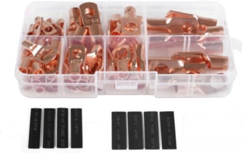 280 Pcs 6 AWG Bare Copper Ring Terminal Lugs – Crimp Connectors for Battery or Welding Cable - Gold
