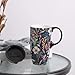 DUSVALLY Ceramic Coffee Mug Gift for Home & Office, 17oz. Porcelain Latte Travel Cup with Lid and Color Box, Blue Flower Art Tea Mug with Handle, 6.5