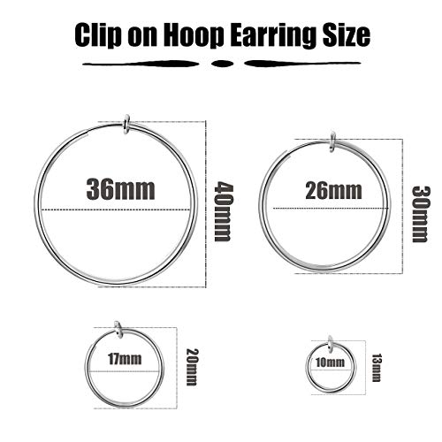 Stainless Steel 4 Pairs Set Clip On Hoop Earrings for Women Men Non Pierced Earrings Silver Jewelry Earrings Set4