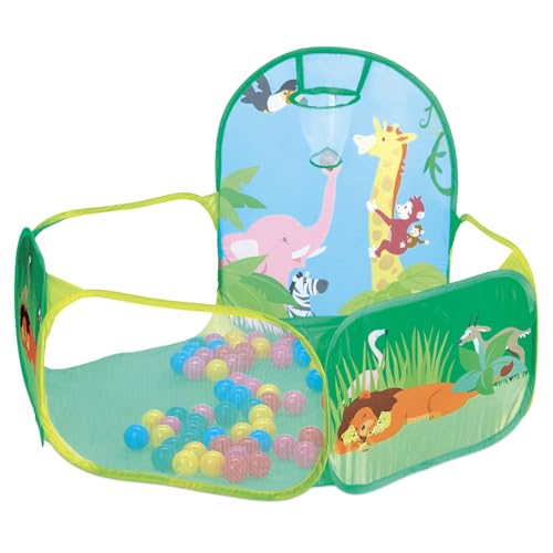 Piscina Pop-Up per Bambini con Palline, Tema Safari, 129x108x81 cm, Include Palline Colorate