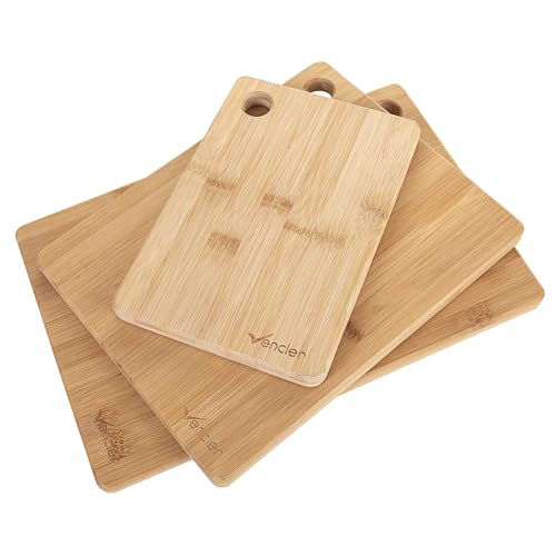 Vencier Thick Wooden Cutting Boards Set - Perfect for Meat Carving, Vegetable and Bread Cutting - Bamboo Chopping Board Ensemble (3pc Set) by Vencier - Used condition - Image 5