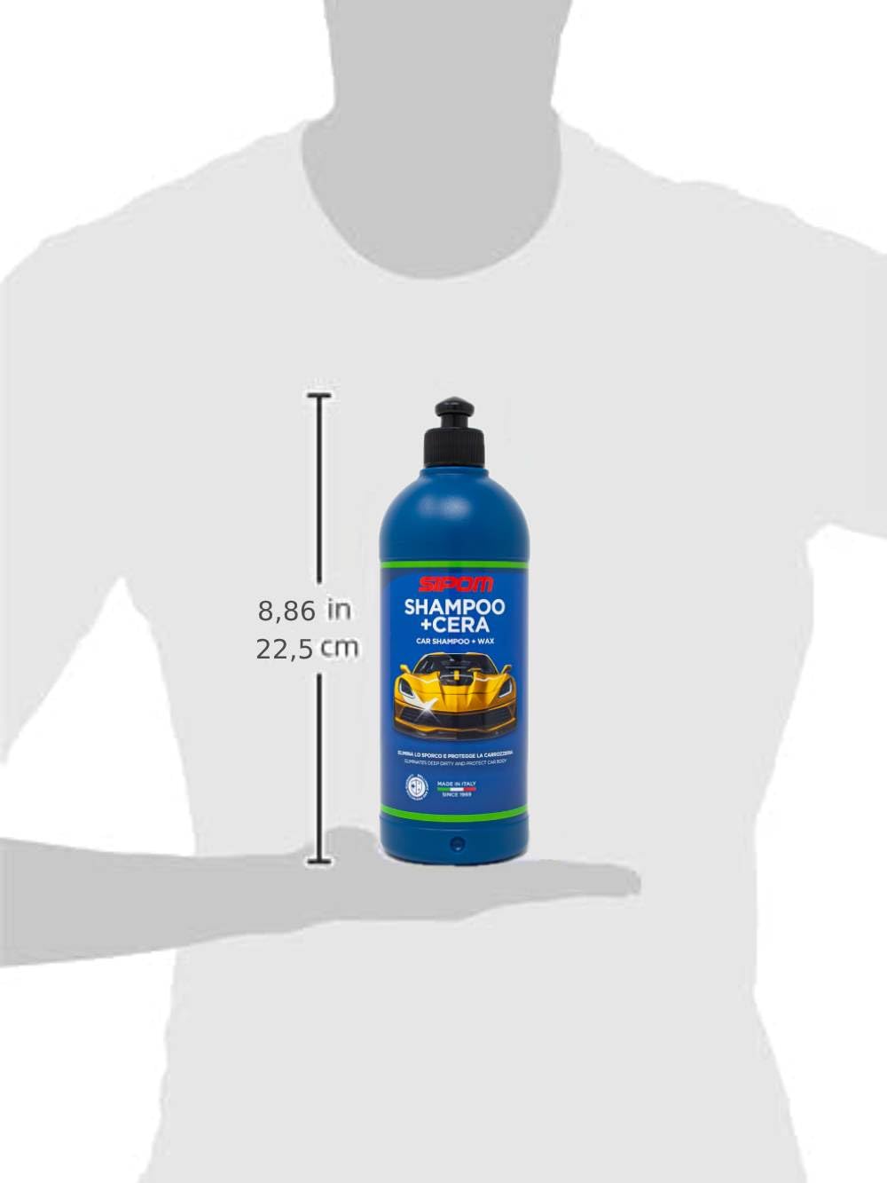 SIPOM Shampoo Auto Professionale con Cera Carnauba pH Neutro 500 ml