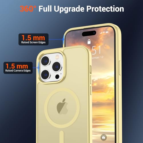 Image of SUPFINE Magnetic for iPhone 14 Pro Case (Compatible with MagSafe) (Military Grade Drop Protection) Slim Translucent Matte Shockproof with Anti-Fingerprint Phone Case,Buttercream Yellow