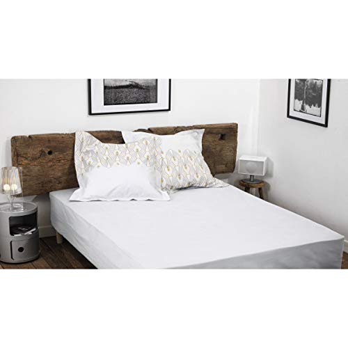 HOME LINGE PASSION, White Fitted Sheet 160 x 200 + 30 cm 100% Cotton 57 Thread Count (Label Oeko-TEX Label)