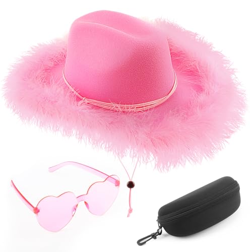 Image of DRESHOW Cowboy Hat for Women and Men Wide Brim Western Cowboy Cowgirl Hat with Belt Buckle Unisex Rolled up Caps