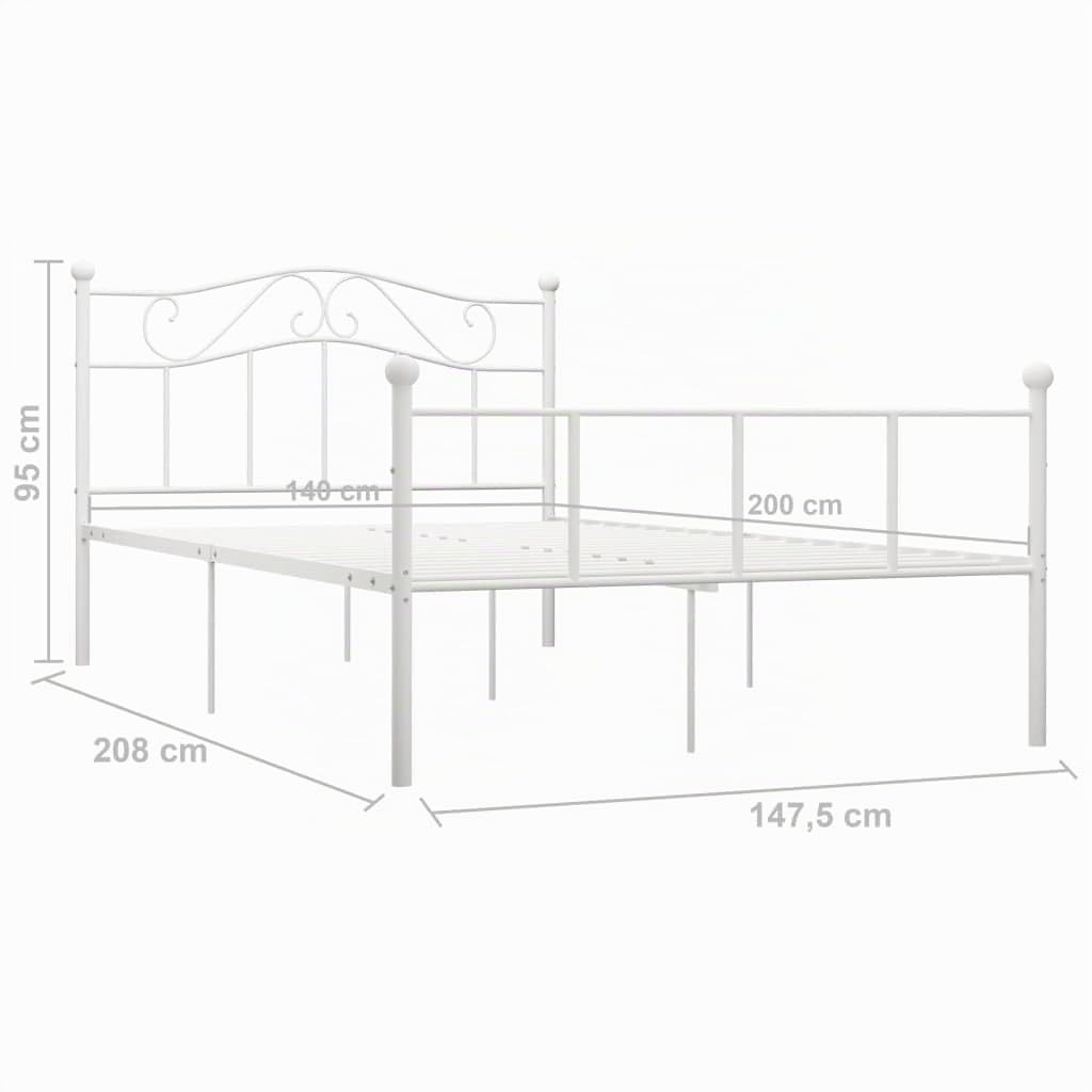vidaXL Bettgestell Bett Metallbett Schlafzimmerbett Doppelbett Bettrahmen Schlafzimmermöbel Ehebett Lattenrost Weiß Metall 140x200cm
