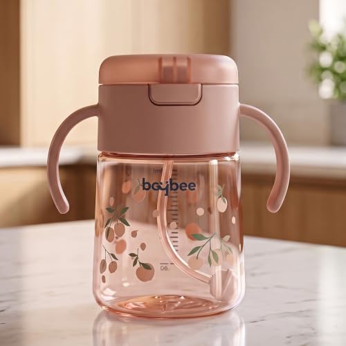 Image of BAYBEE Sipper for Baby with Soft Silicone Straw | Baby Sippy Cup with Anti-Spill Lock Water Bottle with Twin Handles | BPA-Free Tritan Drinking Sipper for Kids for Infants & Toddlers (280ml - Orange)