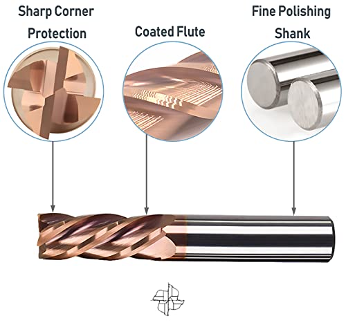 Image of Eagles 5 /32 inch Tungsten Carbide Corner Radius End Mill 4Flute Milling Bit, 25 /64 inch Flute Length, 1-31 /32 inch Overall Length and 5 /32 inch Shank Mill Cutter CNC Tool