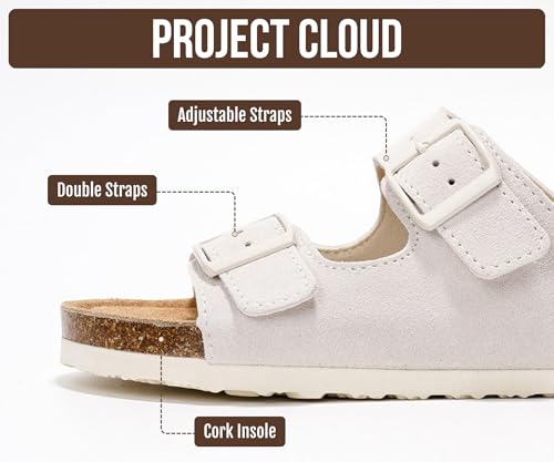 Image of Project Cloud 100% Genuine Leather Flat Sandals For Women 2026 Cork Footbed Womens Sandals with Memory Foam and arch support Vacation Essentials Slides for Women Footwear (Venita)