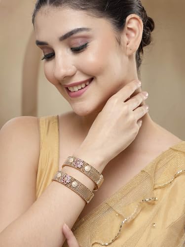 Image of Karatcart Traditional Gold-Plated Royal Design Floral Bridal Bangles for Women