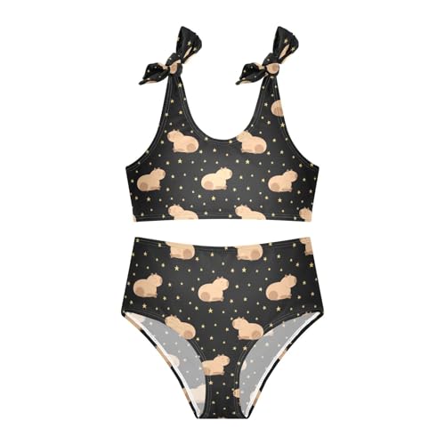 Wusikd Funny Capybara Girls Swimsuits Two Piece Yellow Stars Swimwear Bikini Set for for Girls Size 7-8T3