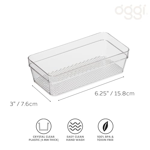 Image of Oggi Clear Drawer Organizer - 3 inch X 6.25 inch- Ideal for Organizing Kitchen Drawers, Office, Desk, Silverware, Kitchen Utensils, Cosmetics and Bathrooms