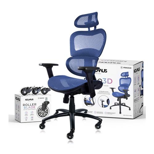 Nouhaus Ergo3dL Home Office Desk Computer Chairs Ergonomic Office Chair High-Back Mesh Rolling Work Chairs with Wheels and Adjustable Headrests Comfortable Lumbar Support Adjustable Armrests