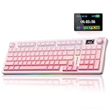 AULA S98 Pro Mechanical Gaming Keyboard,Tri-Mode BT5.0/2.4GHz/USB-C Wireless Mechanical Keyboards with LCD Screen,Knob,RGB Backlight,Hot Swappable Custom Keyboard for PC/Mac/Office/Gaming (Pink)