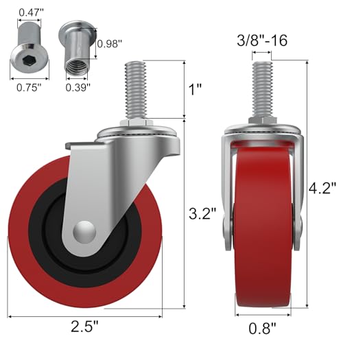 mysit 4 pack creeper wheels 25 inch heavy duty swivel caster wheel creeper service cart stool post mount m10 around 3834 x 134 metric threaded stem casters wheels replacement