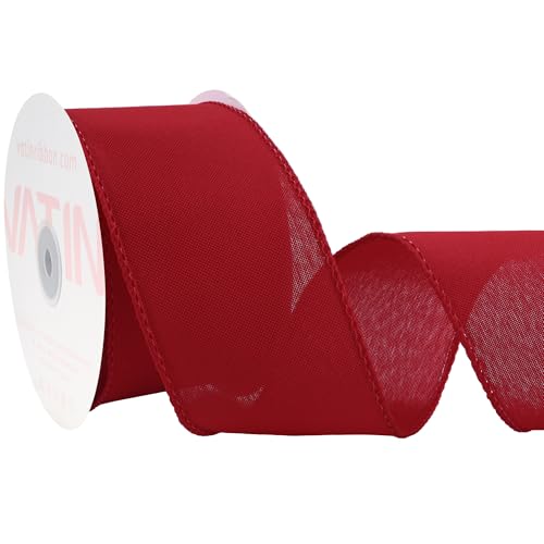 VATIN Linen Wired Ribbon,2-1/2 Inch X 10 Yard,Red Burlap Wired Ribbon for Big Bow Crafts,Wreaths, Christmas Tree Decoration,Gift Wrapping