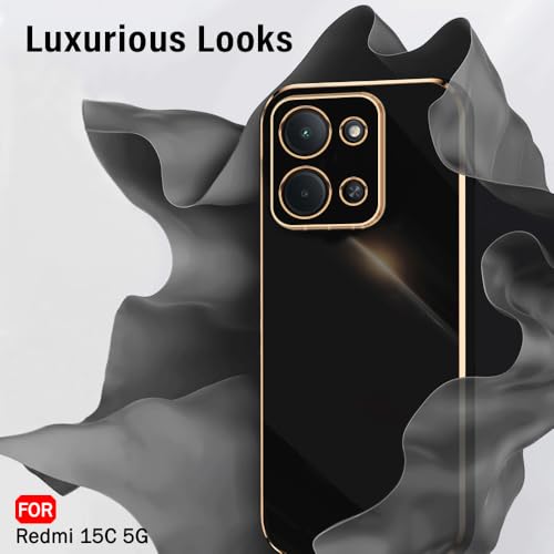 Image of TheGiftKart Luxurious Golden-Plated Back Cover Case for Mi Redmi 15C 5G | Raised Lips for Camera & Screen Protection | Shockproof Design | Stylish Back Cover Case for Redmi 15C 5G (TPU, Black)