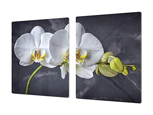 Salvaencimera Extra-Grande de vidrio templado - Conjunto de tablas para picar - Cubre Vitro Gigante – UNA PIEZA (80 x 52 cm) o DOS PIEZAS (40 x 52 cm) Serie de Flores DD06B