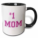 3dRose mug_151622_4 #1 Mom Number One Mom in Hot Pink Large Print Text for Worlds Greatest and Best Mothers Day Two Tone Black Mug, 11 oz, Black/White