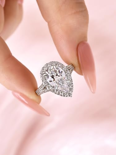 3.5CT Pear Shaped Engagement Ring,CZ Simuletaed Diamond Split Shank Promise Ring for Women in 925 Sterling Silver3