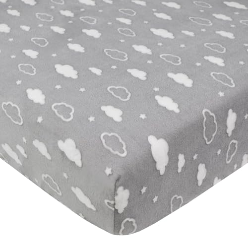 Image of American Baby Company Heavenly Soft Chenille Fitted Crib Sheet 28" x 52", Warm and Cozy Neutral Chenille Sheet, Gray 3D Cloud, for Boys and Girls, Fits Crib and Toddler Bed mattresses