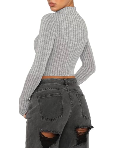 VICHYIE Womens Fall Mock Neck Shirts Cropped Thin Sweater Long Sleeve Soft Fuzzy Pullover Jumper Tops2