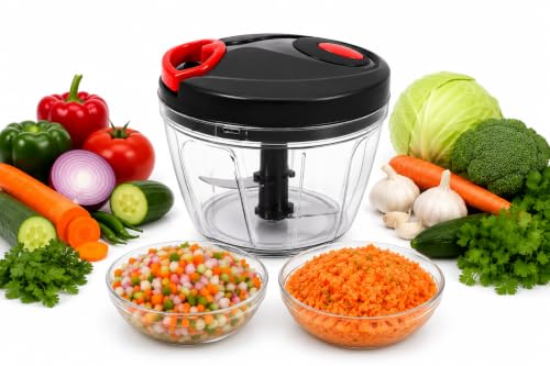 Image of Vegetable Chopper | Manual Food Chopper with Stainless Steel Blades | Onion Cutter, Garlic Cutter, Chilli Cutter (Multicolore, 450ml)