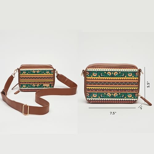 Image of Chumbak Jaipur Sling Bag for Women, Tan Floral PU Leather, Digital Nomad Collection, Stylish Zipper Sling, Lightweight Crossbody Bag for Everyday Travel and Casual Outings
