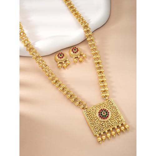Image of Peora Gold Plated Bridal Jewellery Set with Kamarband Gift for Women Indian Traditional Ethnic Wedding