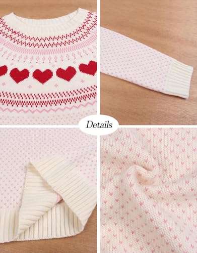 Image of Women's Fair Isle Sweater Crew Neck Long Sleeve Heart Sweater Vintage Tops