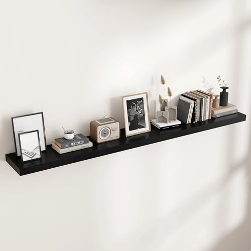 Venusmiles Floating Shelves for Wall, Large Wall Mounted Shelves with Invisible Brackets, Long Wood Floating Shelf for Living Room, Bedroom, Kitchen, (Black, 72