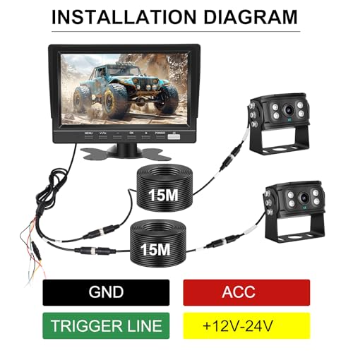 Image of Dual RV Backup Camera 7 Inch 4K Display Screen Loop Recording Voice Control System IP68 Infrared Night Rear View Camera Wired Kit RV Trucks Tractors Car Videorecorders （12-24V）