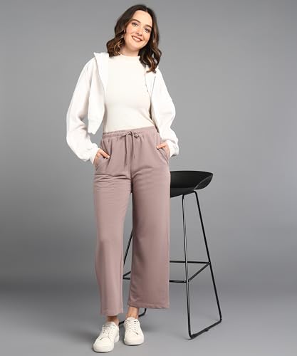 Image of Alan Jones Clothing Women's Relaxed Fit Mid Rise Solid Wide Legs Track Pant