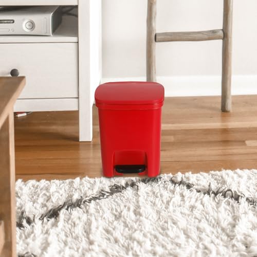 Bote de basura plástico con pedal y tapa de 10L rojo miniatura 7