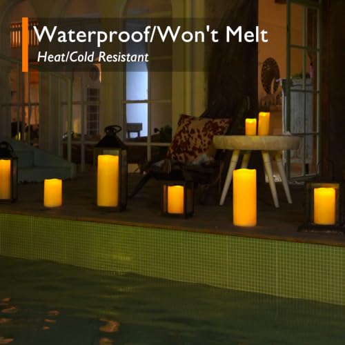 Image of Homemory Dark Ivory Flameless Candles, Waterproof, Remote Timer, 2 Pack | Large outdoor flameless candles, D5 inchxH12 inch, IPX5 waterproof, battery operated, outdoor lanterns, porch, patio, wedding decor