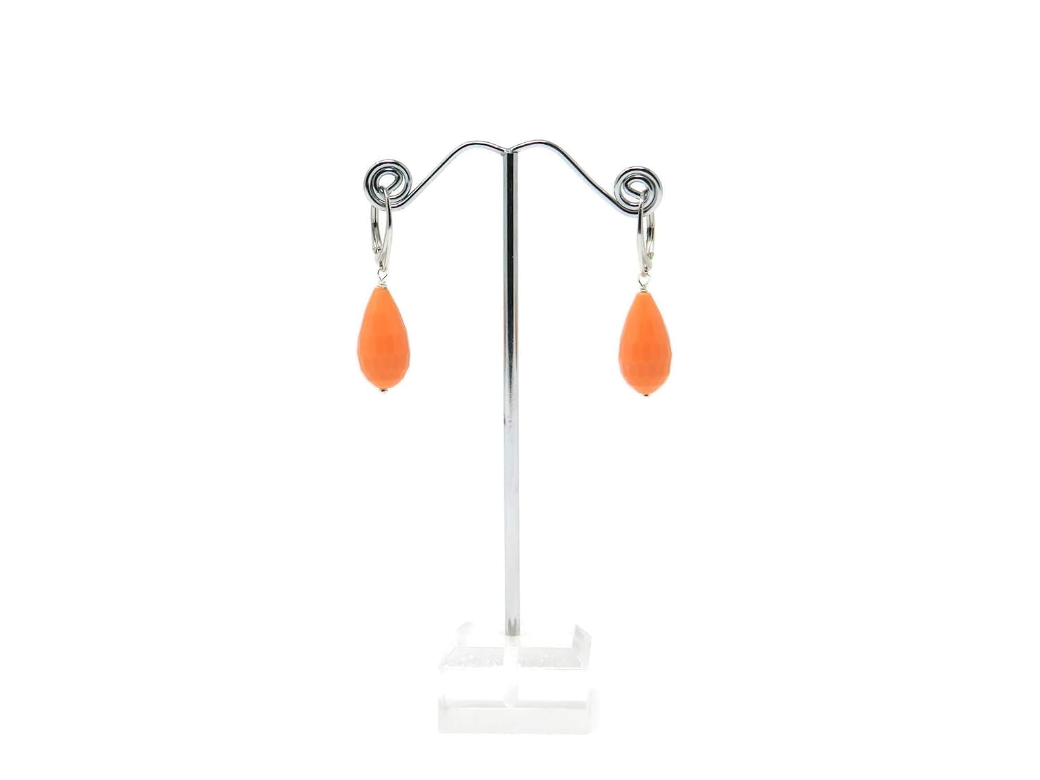 Orecchini Donna Pendenti Handmade in Pasta di Corallo Rosa Salmone – Gocce Sfaccettate 10x20 mm – Argento 925 Rodiato – Made in Italy – Nickel Free – Lunghezza 4 cm - DodiGioielli