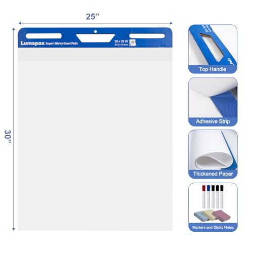 Lumspax Sticky Easel Pads 25 x 30 Inches, Bleedproof Self-Adhesive Flip Chart Paper, 30 Sheets/Pad, 3 Pads/Pack, Strong Adhesive Large White Anchor Chart Easel Paper Sheets for Classroom Office Whiteboard Wall Window - Image 2