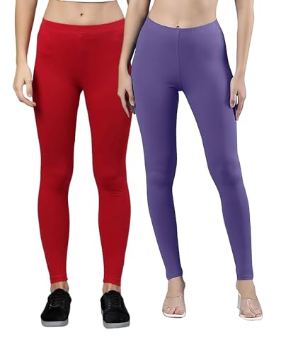 Image of ZAYANQA Combo of 2 Slim Fit Women /Girls Solid Stretchable Cotton Ankle Length Leggings with Ultrasoft Wide Elastic Waistband |Comfortable |Fashionwear|
