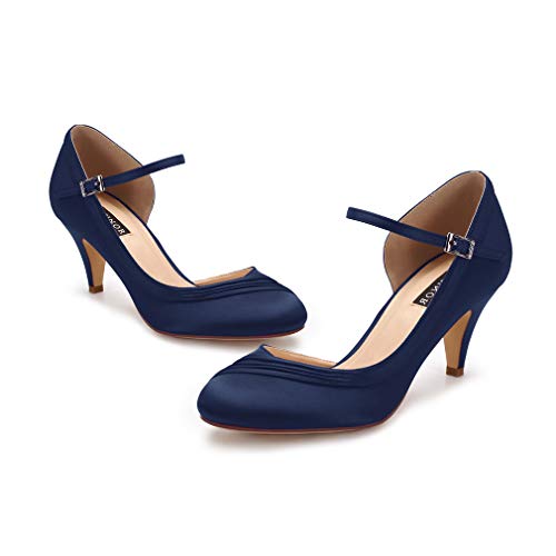 ERIJUNOR Kitten Heels for Women Comfortable Low Heel Closed Toe Satin Evening Dress Wedding Shoes with Ankle Strap - Image 3