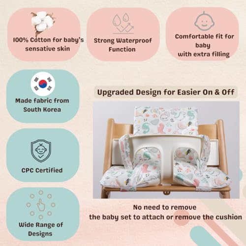Image of Waterproof & Compatible Stokke Tripp Trapp Cushion Set - Easy to Clean - Made Fabric from Korea - 100% Cotton Stokke Tripp Trapp High Chair Cushion Set