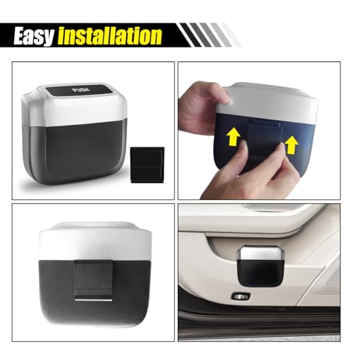Image of Mini Car Trash Can with Lid, Leakproof & Waterproof Auto Dustbin Garbage Can with 30 Trash Bags, Car Organizer and Storage for Automotive Home Office Kitchen Bedroom (Silver, 1PCS)