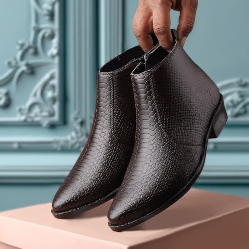Image of ERIX Men's Chelsea Boot in Black Synthetic Leather with Zip Closure and Almond Toe