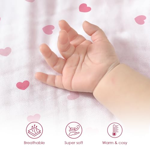 Image of SANDJEST Heart Minky Muslin & Dotted Blanket 30x40 in Gift for Holiday, Gender Reveal Party, Hospital Visit, Baptism