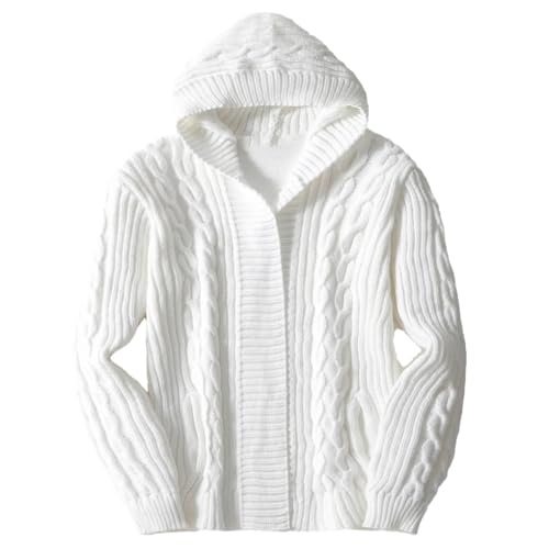 Men's Hooded, Full-Sleeved, Solid-Color, Casual, Loose-Fitting Cardigan Sweater