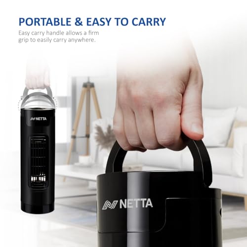 Image of NETTA 14 inch Mini Tower Fan with Oscillating Function - 3 Speed Levels, Quiet Operation, 65 Oscillation - 1.2kg Lightweight Compact Cooler Desk Fan for Home, Office and