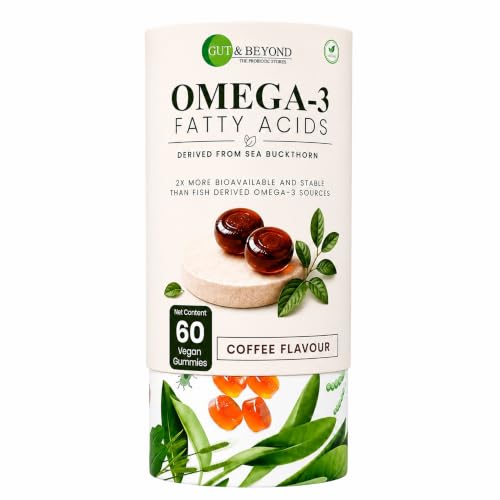 Image of Gut and Beyond Vegan Omega-3 Gummies 60 Count | ALA and DHA from Sea Buckthorn | Fish Oil Alternative | Heart, Brain, Skin and Joint Support | Coffee Flavour